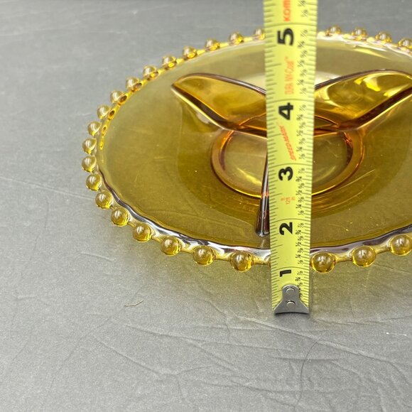 Vintage Amber Glass 3 Divided Serving Plate Dish Beaded Edge 70s 80s Art Deco - Picture 4 of 10